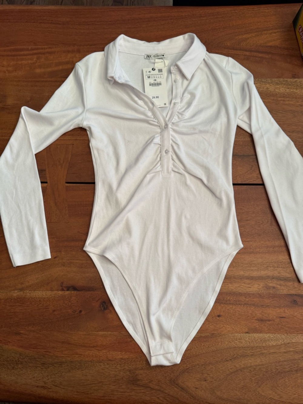 Zara White Long-Sleeve Polo-Style Bodysuit. Brand new with tags. Size medium.